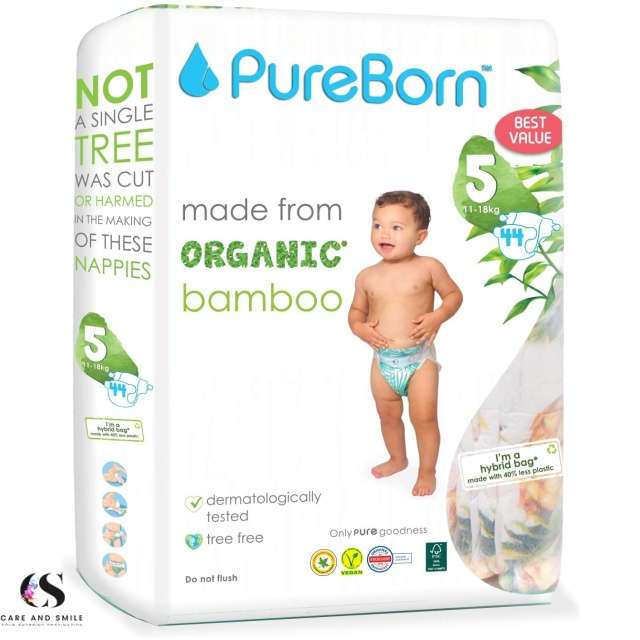 Pureborn Organic Natural Bamboo Baby Disposable Diapers-From 11 to 18 Kg - 44 pcs