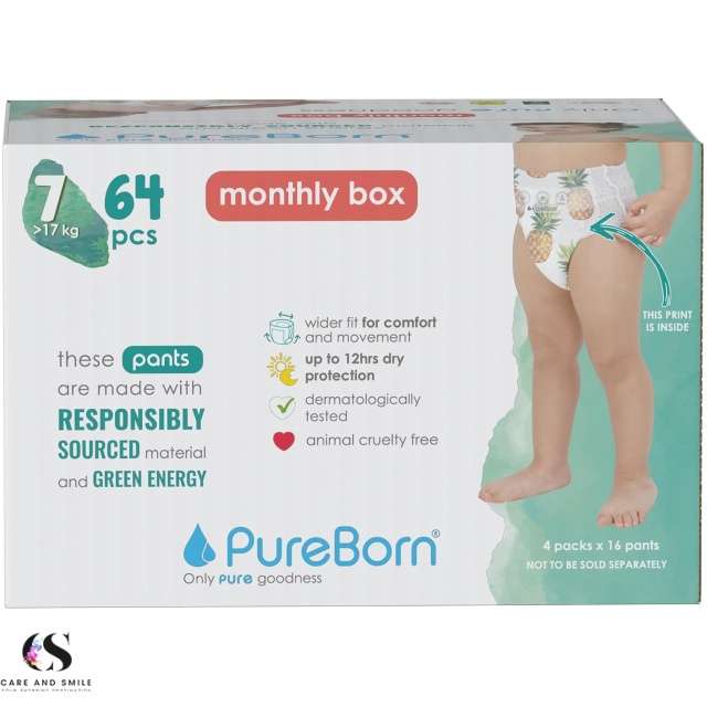 PureBorn Baby Dry Pull Up Diapers/Nappy Pants Suitable for Babies |Size -7 |Master Pack|64 Pieces|Superior