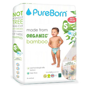 Pureborn Organic Natural Bamboo Baby Disposable Diapers-From 11 to 18 Kg - 44 pcs